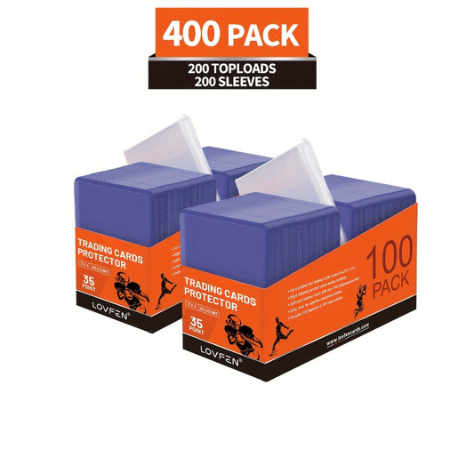 Trading Card Top Loaders and Sleeves 400 Pack, 3x4 Hard Plastic Baseball Card Protectors with Soft Penny Sleeves, Sports Card Holder Set for Pokemon Football Basketball, 200 Toploads 200 Card Sleeves
