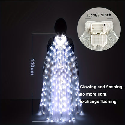LED Feather Dance Costume Glowing Luminous – Light Up Belly Dance Performance Dress for Women Halloween Christmas Mardi Gras Rave Stage Show White Purple Warm White
