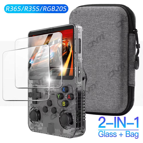 Game Console Screen Protector R36S R35S Tempered Glass 9H + EVA Storage Case Set
