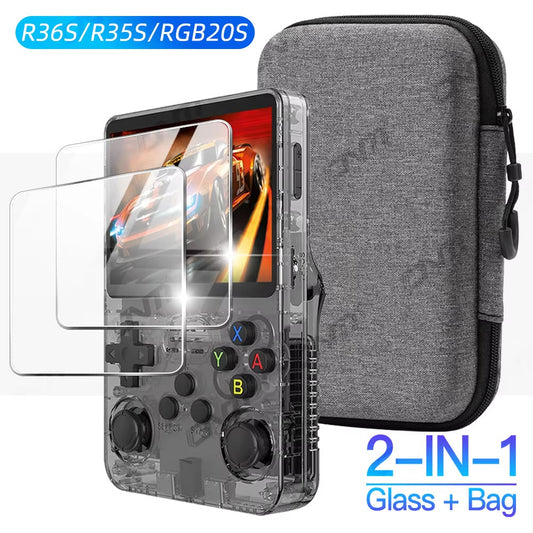 Game Console Screen Protector R36S R35S Tempered Glass 9H + EVA Storage Case Set