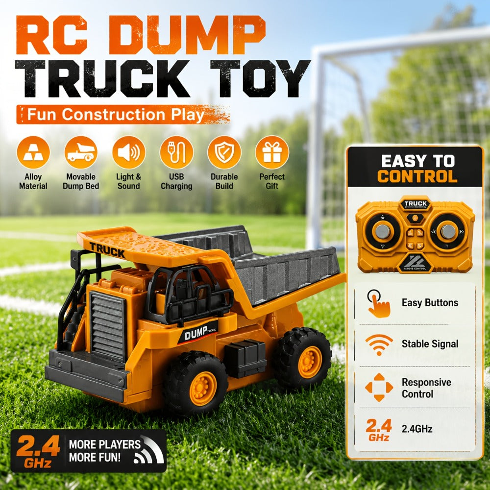Alloy RC Construction Vehicle Toy for Kids – 2.4GHz Remote Control Excavator, Loader, Dump Truck with Alloy Metal Cap, Light & Sound, Rechargeable Battery, Boys Gift for Halloween Thanksgiving Christmas