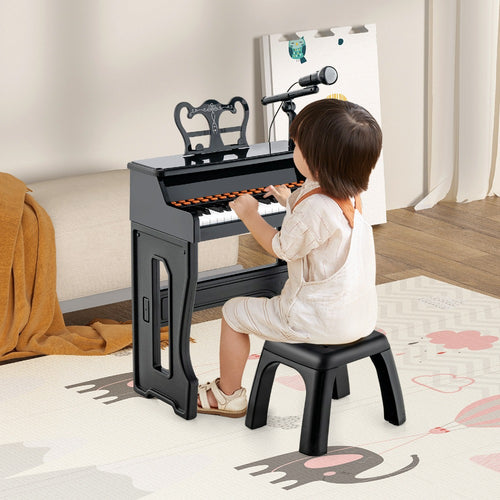 COSTWAY 37 Keys Music Piano with Microphone, Kids Piano Keyboard w/ Detachable Music Stand, Sturdy Stool, Multi-Functional Piano Instrument, Piano Learning Toy for Toddlers Age 3+