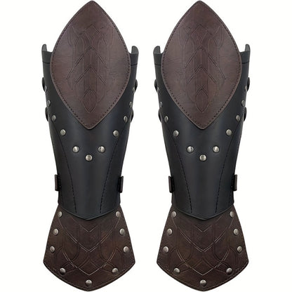 Elf Arm Guards 2pcs Medieval Embossed Faux Leather Fantasy Buckle Armor – Halloween Knight Gloves LARP Cosplay Renaissance Faire Role Play Costume Prop, Black
