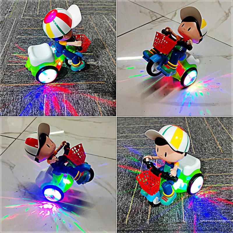 Toddler Electric Tricycle Toy Motorcycle with 360° Rotation, Luminous Lights & Push-Power/ Operation - Green/Red/Pink/Purple Kids Ride-On Car, Stunt Vehicle for Olds (, Low Voltage) - Birthday/Christmas