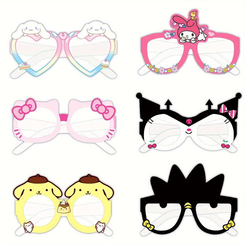 Sanrio Party Glasses Props Set 12 Pcs Hello Kitty Kuromi My Melody Cinnamoroll Gudetama Licensed Paper Photobooth Eyewear for Birthday Party Favors, Holiday Celebrations & Seasonal Decor