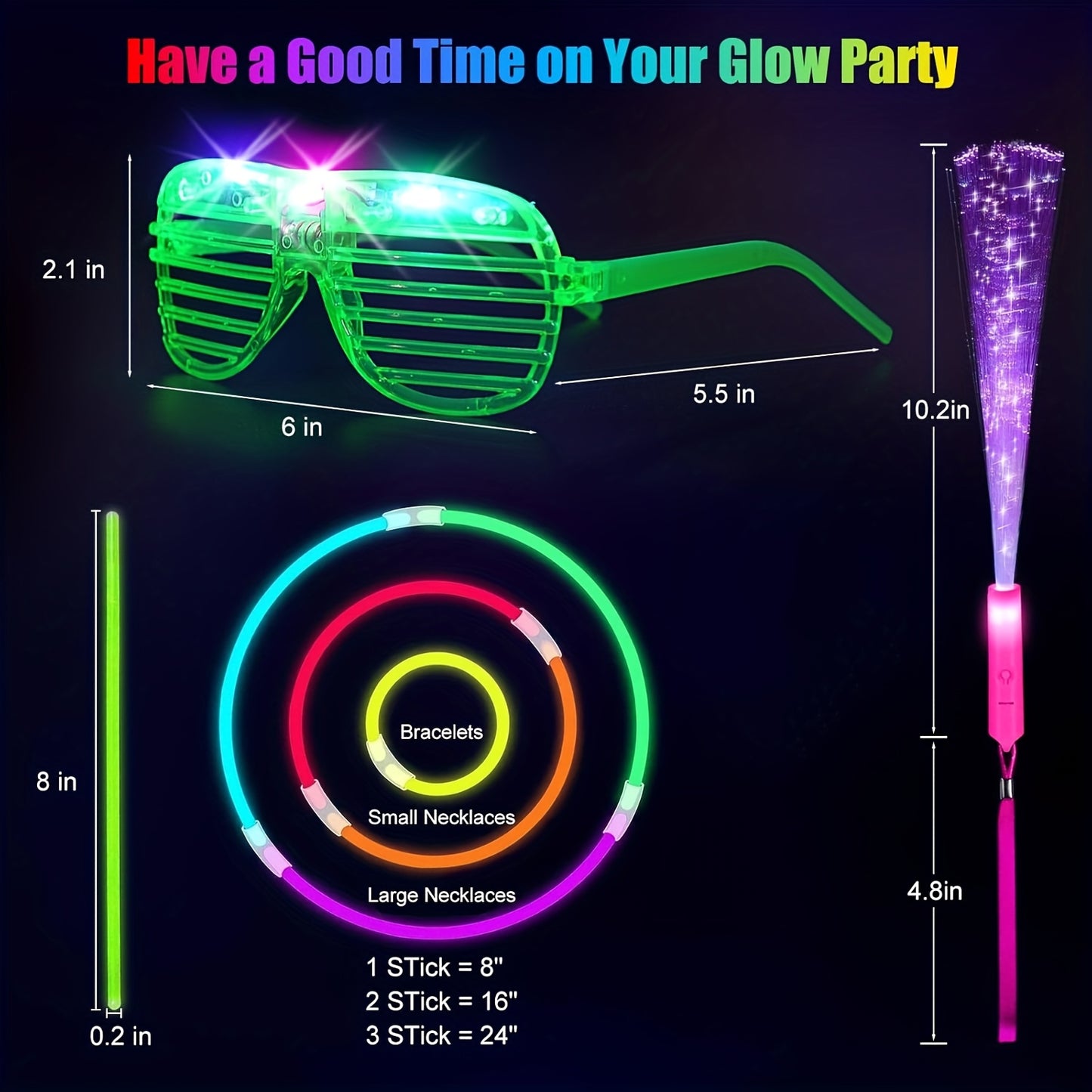 MEZHOBBY 120pcs Glow In The Dark Party Supplies, Including Glow Rings, Glowing Ring, LED Glasses, Glow Sticks And LED Hair Clips Fiber Optic for Neon Party, Wedding, Birthday, Concert, New Year