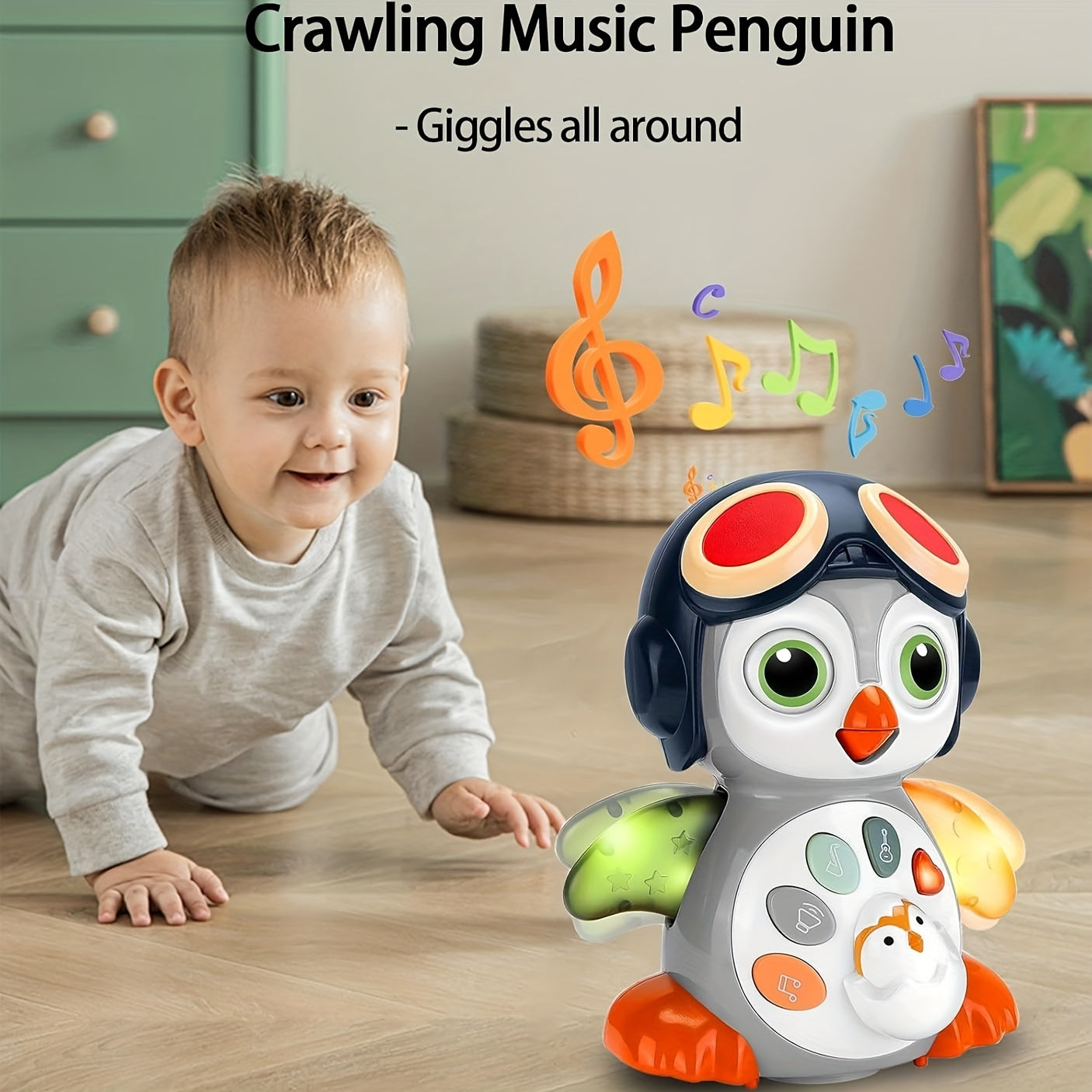 Crawling Penguin Baby Musical Toys, Tummy Time Toys with Music & Lights, Light Up Learning Toys, Dancing Crawling Baby Toy, Baby Easter Basket Stuffers