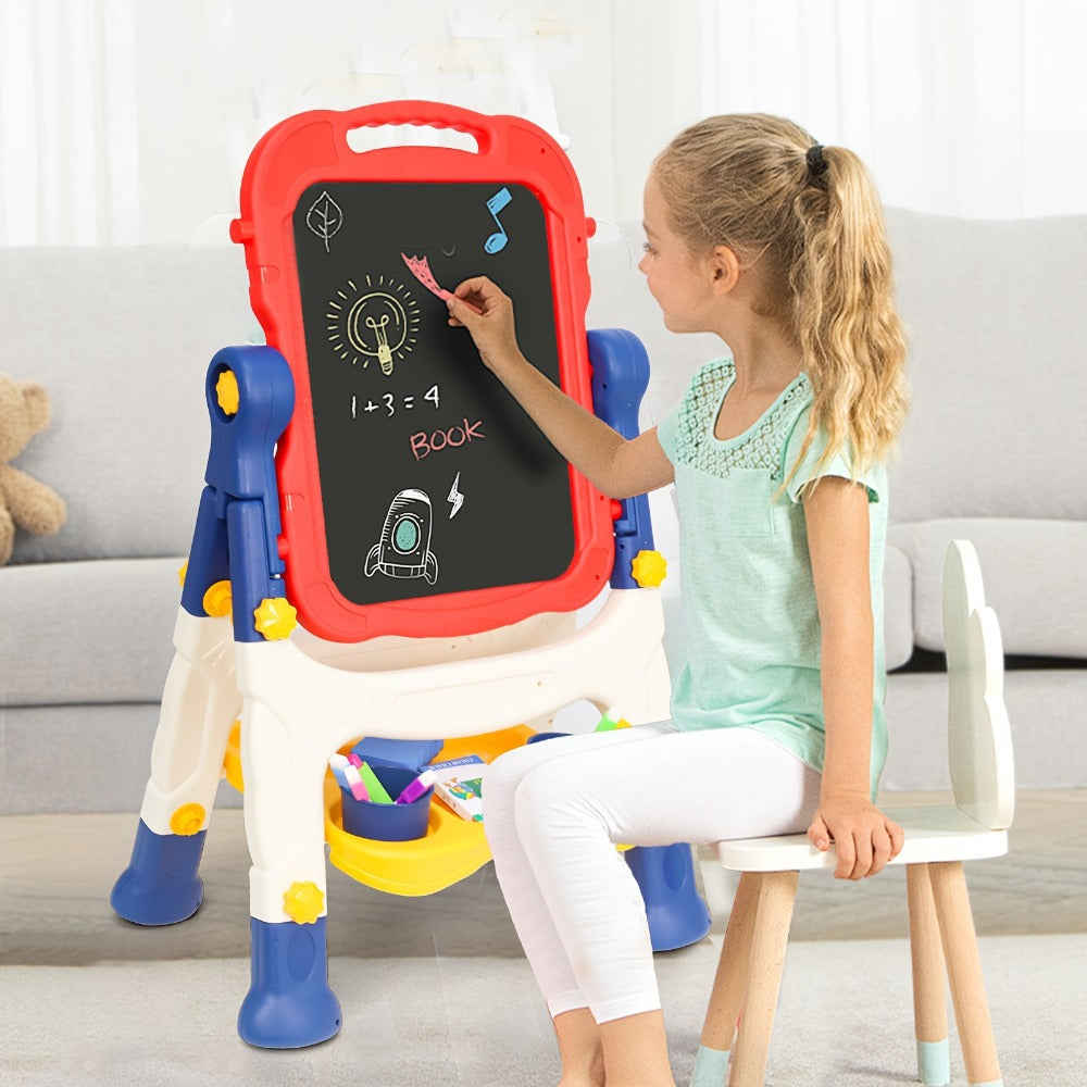 Art Easel for Kids Adjustable Double-Sided Standing Easel with Painting Accessories for Boys & Girls Ages 3+ – Rotatable Portable Chalkboard Whiteboard Children's Easel | Birthday Christmas Gift