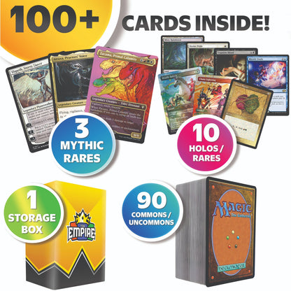 100 Magic: The Gathering Cards | MTG Starter & Collector Box | 3 Mythic Rares + 10 Rares or Foils Included! | Perfect Gift for Players & Collectors!