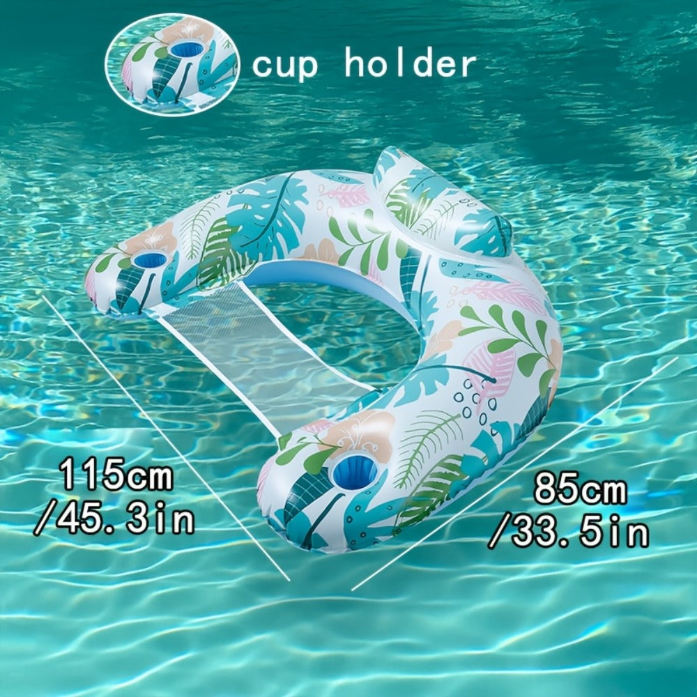 Striped Inflatable Pool Float for Adults – Heavy-Duty PVC Raft Lounge Chair with Cup Holders, Leak-Proof Design for Lake River Ocean Beach, Summer Pool Party Accessory