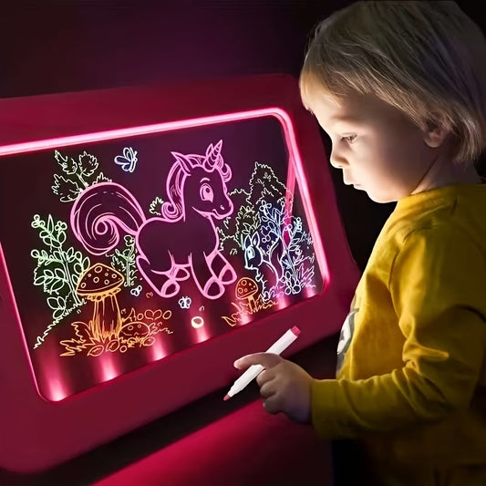 New Children's Magic LED Drawing Board, Equipped with 15 Double-sided Cards And 6 Washable Markers, Luminous Drawing Board, Suitable for Art And Handicraft Learning Toys for Boys And Girls Aged 3-8, Perfect Christmas/birthday Gift,  Colorful Markers