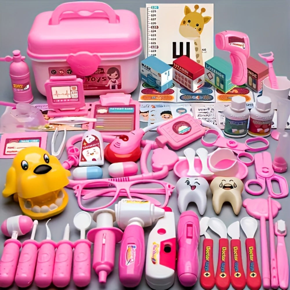 Pink Doctor Kit for Girls 40pcs – Pretend Play Nurse Toy Set with Stethoscope, Syringe & Dental Accessories, Simulation Doctor Toy for Kids Ages 3+, Birthday & Christmas Gift