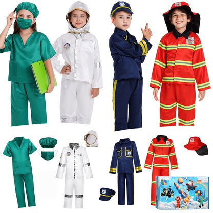 Kids Firefighter, Police, Astronaut, Doctor Cosplay Role Play Toys Costumes Dress Up Clothes Boys Dress Up Costumes For Play Kids Day Christmas Birthday Gift For Boys Girls Age 3-6 Years