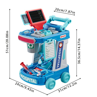 Kids Doctor Kit Medical Cart Set – Movable Toy Trolley with Stethoscope, Thermometer & Medical Accessories, Doctor Nurse Role Play Toy, Birthday Gift for Boys & Girls Ages 3+