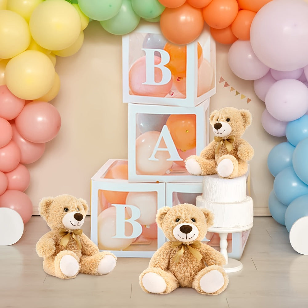 Bulk Teddy Bears Set 8 Pack 11 Inch Soft Stuffed Bear Plush Toys for Baby Shower Decorations Party Favors Classroom Prizes Kids Birthday Gifts Dark Brown and Khaki