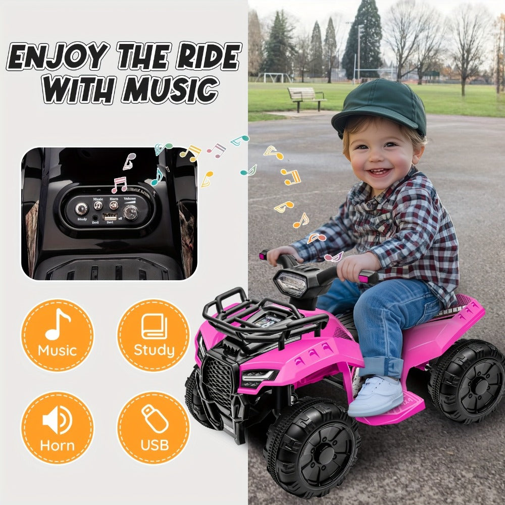 6V Kids Ride On ATV 4-Wheeler Quad Electric Toy Car for Toddlers 18-36 Months Boys Girls Best Birthday Gift with Treaded Tires Push Button Go
