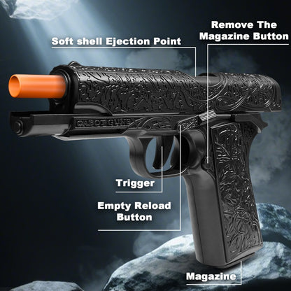 Cool Toy Gun with 120 Soft Bullet Shells & Ejecting Shells System - Semi-Automatic Rapid-Fire Pistol Suitable for Boys, 2 Magazines & 12 Shells/Bullets for Indoor/Outdoor Shooting Games, Birthday Gifts for (Fake Gun for Role Play)
