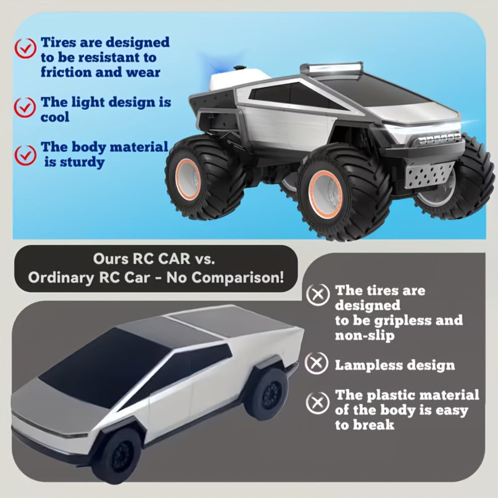 RC Monster Truck 1:12 Scale 4WD 2.4GHz All-Terrain Remote Control Car with LED Lights Sound Effects – Cybertruck & Pickup Truck Boys Gift Kids