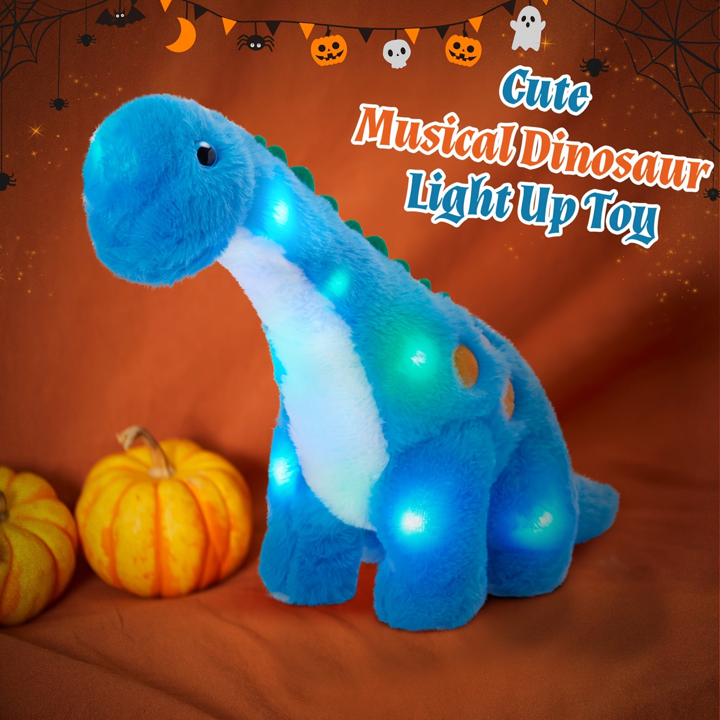 Musical Glowing Blue Dinosaur Plush Toy, Glow In The Dark Stuffed Animal, Mother's Day Gifts, Cute Soft Children's Playing Doll, Dinosaur Theme Birthday Gift Plush Toy for Kids Friends