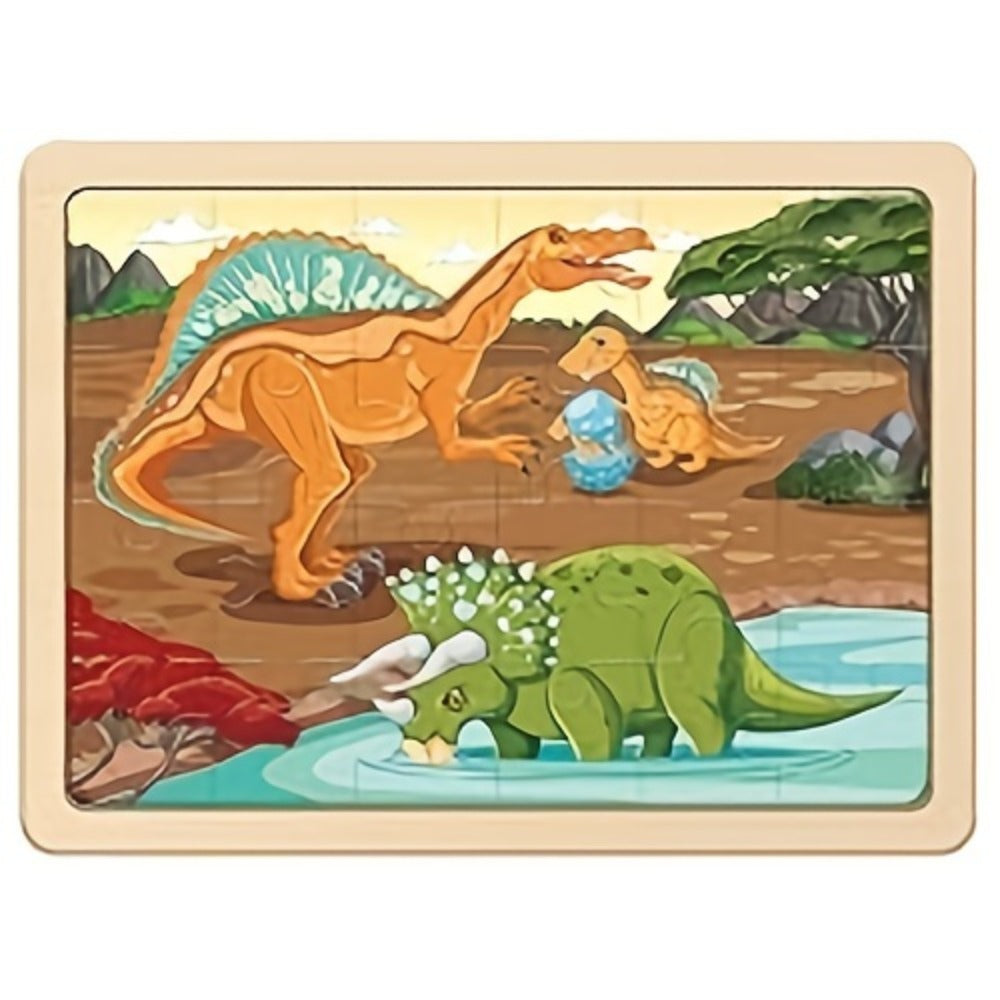 Wooden Dinosaur Puzzle Set for Kids Ages 3-8 – 4-in-1 Jigsaw Puzzles with 24 Pieces, Colorful Preschool Educational Toy for Boys & Girls, Fun Birthday Christmas Gift for Toddlers & Children