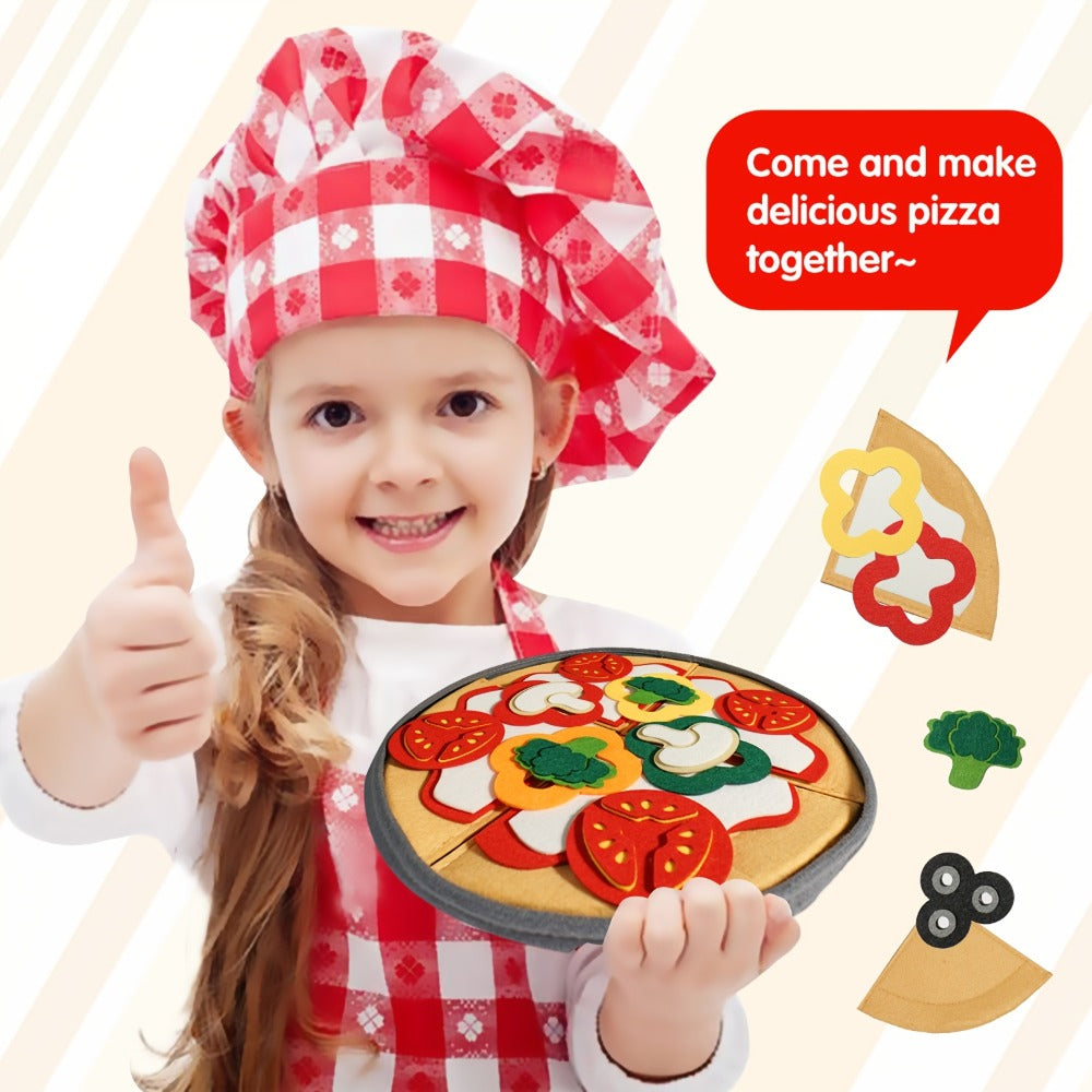 Pizza Toy Set 41 Piece Felt Kitchen Pretend Play Food for Kids – Flannel Vegetable Toppings Play Food Set for Boys & Girls Ages 3+ Parent-Child Interaction Montessori Gift for Birthday Christmas