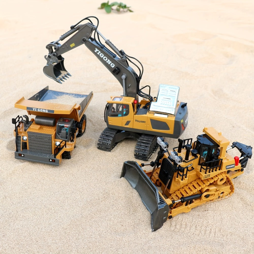 RC Construction Vehicle Set 2-4 Piece – 2.4G 12-Channel Remote Control Excavator, Dump Truck, Bulldozer & Loader, Alloy & Plastic RC Construction Equipment for Kids, Birthday Christmas Gift