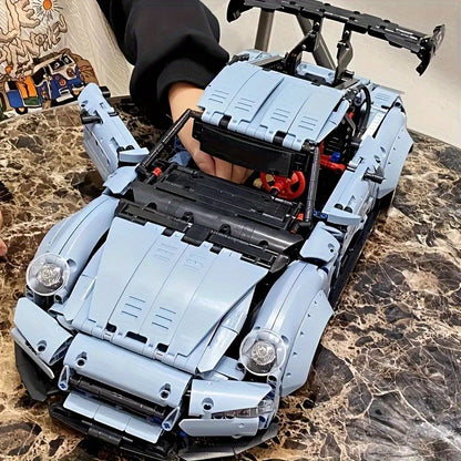 2100pcs Cool Toys for Men Creative Misty Blue Lowrider Sports Car Building Blocks Model Fashionable Model Desktop Ornament Room Decoration, Home, Adult Building, Valentine'S Day Gifts