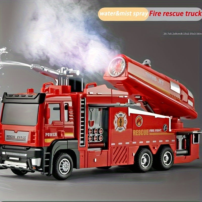 Zinc Alloy Firetruck Model, Upgraded Version Water And Fog/Mist Spray Fire Rescue Truck Toys for Kids, Pull Back Fire Truck with Light And Sound Function, Ideal Gift for Boys And Girls Birthday, Holiday