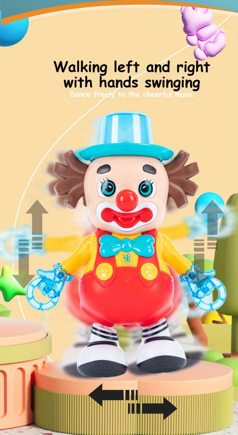 Dancing Clown Toy Doll Light Music Swing Left And right, Toys for Kids girls, Fidget toys, Toys for boys, toy, Christmas Gifts Birthday Gifts for kids, Weird stuff, Halloween Decorations