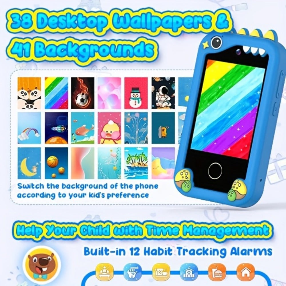 Kids Mobile Toy, Educational Toy with Dual Cameras, Touchscreen, And Stylish Design Portable MP3 Music Player, Games, Alarm Clock USB Rechargeable Christmas & Birthday Gift Kids' Theme Music Player Children's Mobile Phone Toy, Educational Toy