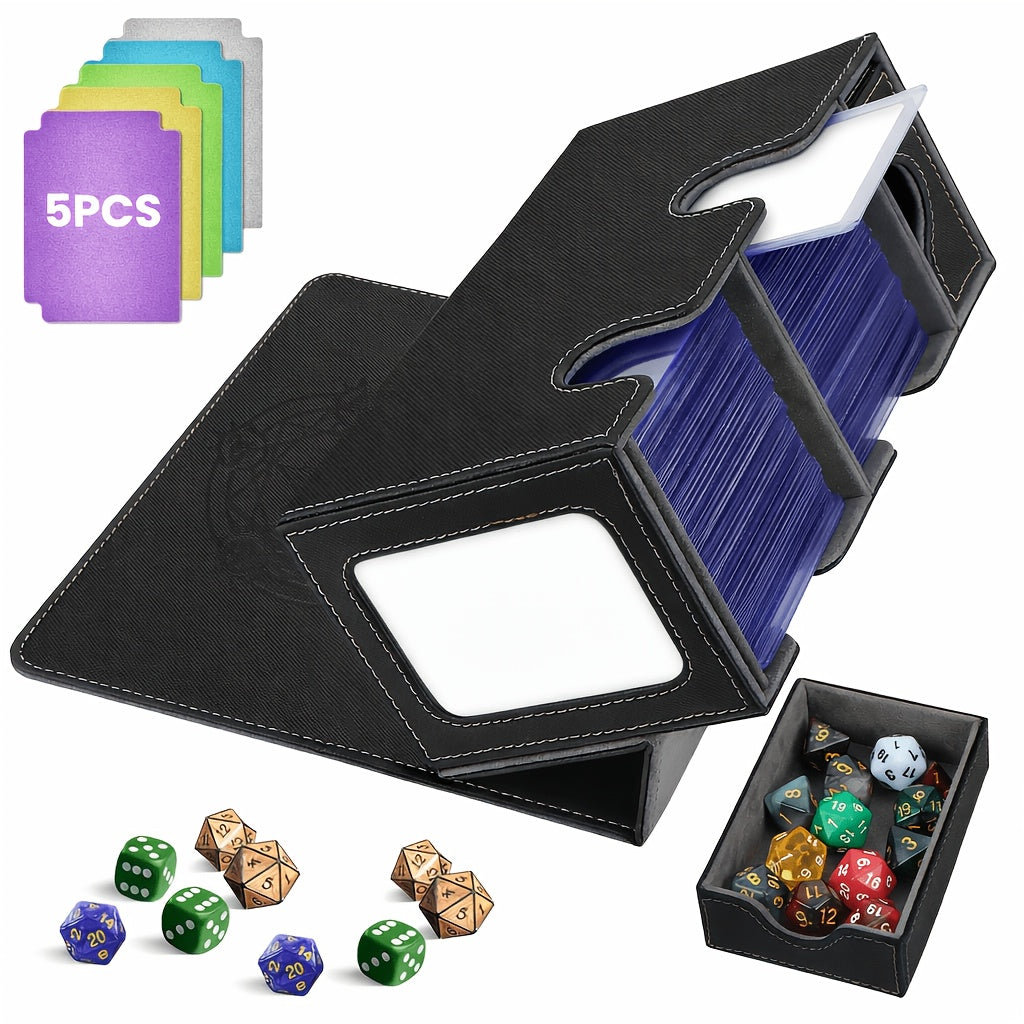 Trading Card Storage Box With Commander Display, Holds 300+ Single-Sleeved Cards, Double Deck Case For TCG, CCG Includes Dice Tray, 5 Dividers & 1 Hard Sleeve