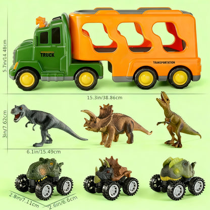 Dinosaurs Truck Toys Suitable for Boys Kids 3-5 Years - Push-Action Dino & Monster Car Friction Vehicle with Light & Sound Effects, 3 Dino Figures & 3 Cars, - Roaring Dino Toys, Christmas Gift