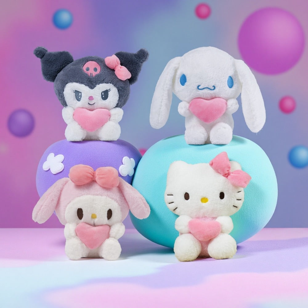 Sanrio Plush Toy 5pcs Set — Licensed Hello Kitty, Kuromi, My Melody & Gudetama Stuffed Animals Holding Hearts, Kawaii Gift for Girls, Birthday Christmas Holiday Surprise Decor