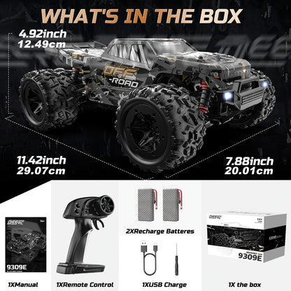 DEERC 1/16 All-Metal 42KM/H RC Truck 4WD Off-Road Monster Truck with Dual 1500mAh Batteries, LED Headlights & Wheelie Bar – High Speed Remote Control Car for Adults & Hobbyists (Black)