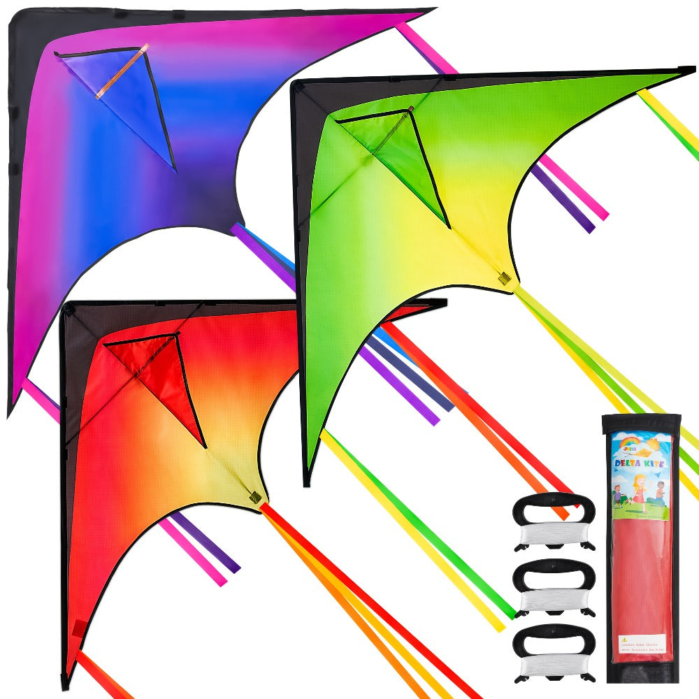 Delta Kite 3 Pack for Kids & Adults – Large Gradient Easy-to-Fly Kites with 262.5 Ft String, 58-Inch Wingspan, Stable in Light Wind, Outdoor Beach & Park Gift for Boys and Girls