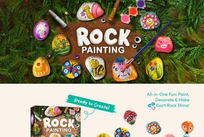 Rock Painting Kit for Kids 10 Stones 16 Paints 6 Metallic Colors Arts and Crafts Set for Girls Boys Ages 6+ DIY Stone Art with Gems Glitter Glue Stickers Brushes Birthday Christmas Gift