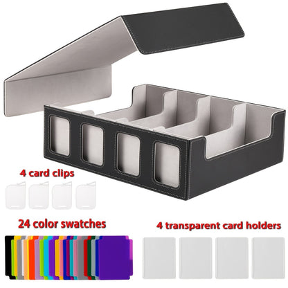 Magnetic Card Storage Box 1200+ Cards with Display Window – 24 Color Dividers 4 Sleeves Grid Boards, Trading Card Organizer for Pokemon MTG Sports YuGiOh TCG, Blue Red Gray Purple