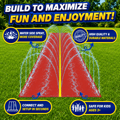 18x5FT Dual Lane Kids Water Slide – Outdoor Slide Summer Toy | Heavy Duty PVC Lawn Water Mat with Built-In Zigzag Sprinkler System | Summer Water Activities for Boys & Girls Ages 3+ (Red)