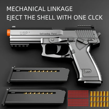 2024 USP Toy Gun Soft Clip Pistol, Continuous Shooting, with Ejecting Shells, Toy Foam Blaster, Cool Rapid-Fire Toy Gun Educational Models, Outdoor Shooting Games, Halloween, Thanksgiving, Christmas, Birthday Gift for Boys Girls
