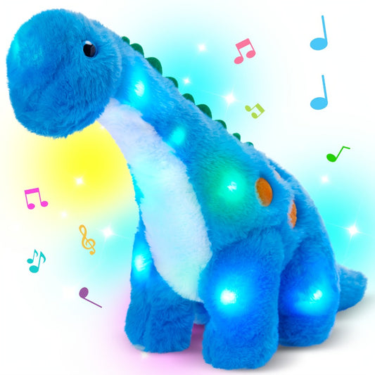 Musical Glowing Blue Dinosaur Plush Toy, Glow In The Dark Stuffed Animal, Mother's Day Gifts, Cute Soft Children's Playing Doll, Dinosaur Theme Birthday Gift Plush Toy for Kids Friends