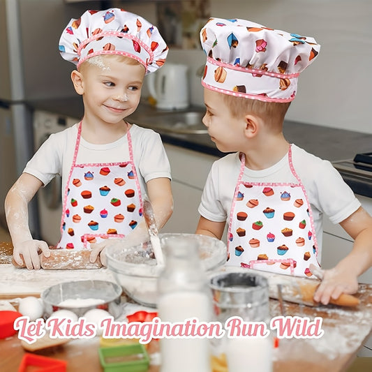 Cute Kids Cooking And Baking Sets, 24pcs Kids Aprons for Girls Kids Chef Hat Apron Dress Up Chef Costume, Little Girl Apron Sets Pretend Gifts for 3 4 5 6 7 8 Years Old Girls