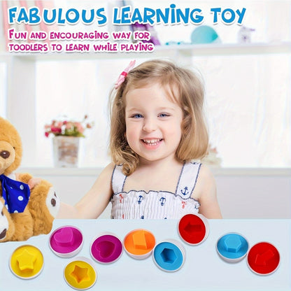 Color & Shape Matching Eggs Toy for Toddlers – Montessori Sorter Puzzle Set, Sensory Early Learning Fine Motor Skills Toy, Travel Game & Easter Basket Gift for Preschool Boys & Girls (Random Colors)