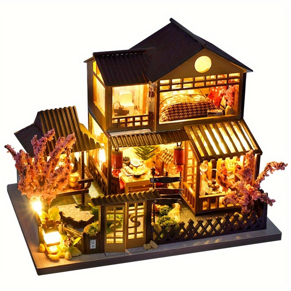 DIY Miniature Dollhouse Kit Sakura Garden Japanese Style – Wooden Tiny House with Tatami Flooring & Furniture, Handmade Creative Build for Adults Teens & Kids, Collector Display Gift Birthday Christmas