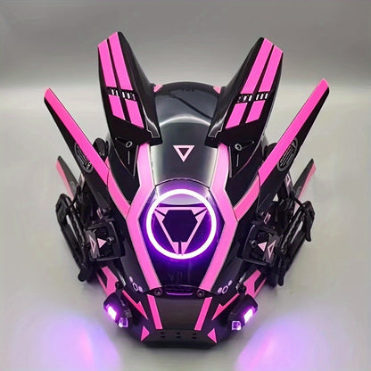 Punk Mask, Unisex LED Luminous Mask Round Light Mechanical Role Playing Props Gift Music Festival Halloween Christmas Cosplay Mask
