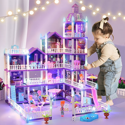 A Dollhouse Designed for Girls, Featuring 11 Rooms, Doll Figures, Puppies, Furniture, Additions, And LED Lighting, Making It an Ideal Playhouse Gift for Girls Aged 3 to 10