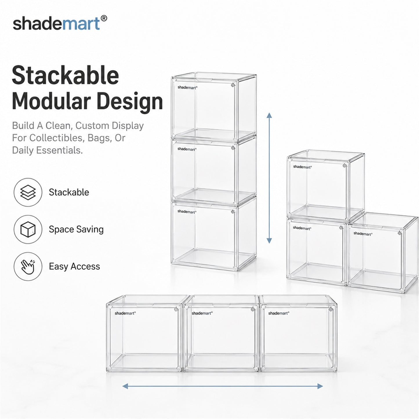 3pcs Clear Display Case Dustproof Storage Bins Containers Organizer Bag Show Box For Collectibles/ Car Model
