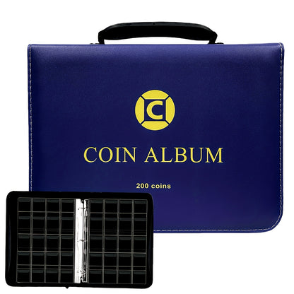 Zipper And Handle 200/320 Pocket Coin Collection Book -with 10/20 Pages A Black Storage Book Suitable for Displaying And Organizing Currency And Commemorative Coins, Coin Storage Book, Suitable for 20/25/27/30mm Coins