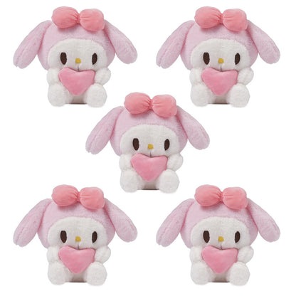 (Licensed) Sanrio 5pcs Set: Adorable Hello Kitty, Kuromi, Melody, and Gudetama Plushies Holding Hearts Perfect for Birthday Gifts, Holiday Surprises, Christmas, Thanksgiving, and Atmospheric Decora