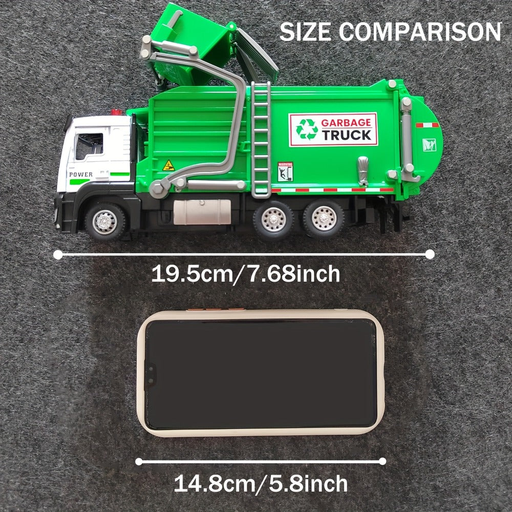 Garbage Truck Toy with 4 Trash Bins Lights and Sound, Recycling Sorting Sanitation Truck Model with Lifting Dumping Action, Educational Vehicle Toy for Kids Ages 3-8, Birthday Gift for Boys Girls