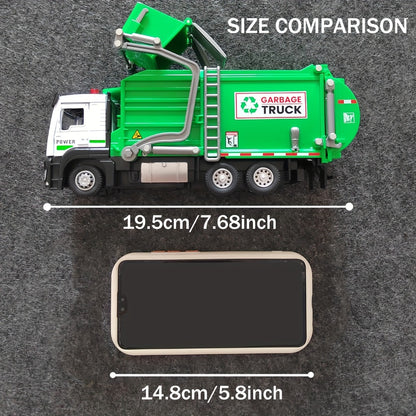 Garbage Truck Toy with 4 Trash Bins Lights and Sound, Recycling Sorting Sanitation Truck Model with Lifting Dumping Action, Educational Vehicle Toy for Kids Ages 3-8, Birthday Gift for Boys Girls